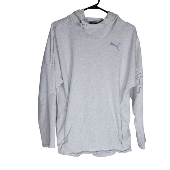 Puma Hooded Sweatshirt Gray Womens Small Zip Pockets Adjustable Hoodie - Picture 10 of 11